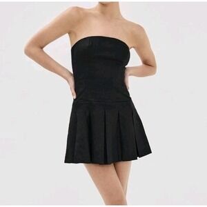 Reformation Isabeli Linen Dress Strapless Black Size 12 NWT $218